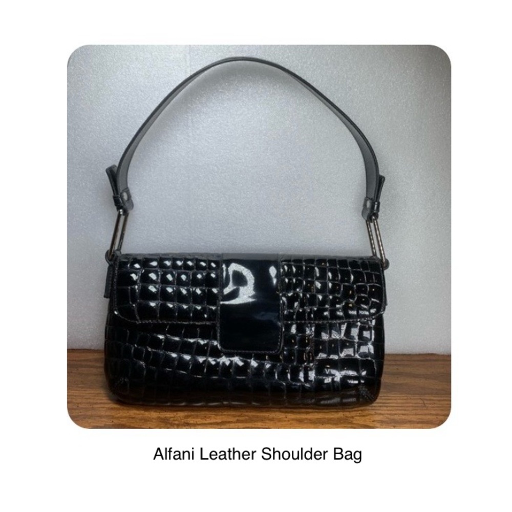 Alfani Leather Handbag Croc Black Silver - EUC